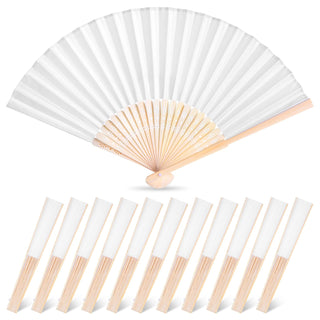 JOHOUSE 12 Pcs White Hand Fan Foldable, 8.3 Inch Folding Fans Handheld for Women Wedding Guest Gifts, Party Favors, Bridal & Baby Shower Favors, DIY Crafts & Summer Cooling