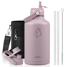BUZIO 40oz Insulated Water Bottle, Triple Wall Vacuum Stainless Steel Water Flask with 2 lids, Lead-Free BPA-Free Straw Lid Sports Canteen Jug, Cold 48H & Hot 24H- Black