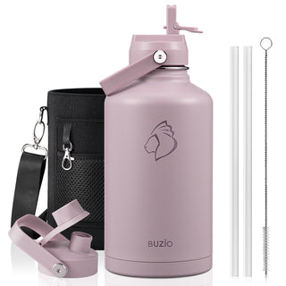 BUZIO 40oz Insulated Water Bottle, Triple Wall Vacuum Stainless Steel Water Flask with 2 lids, Lead-Free BPA-Free Straw Lid Sports Canteen Jug, Cold 48H & Hot 24H- Black