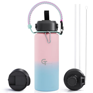 32oz Insulated Stainless Steel Water Bottle with 3 Lids & Paracord Handle – Leakproof Wide Mouth Metal Sports Bottle for Gym, School & Travel (White, 32oz)