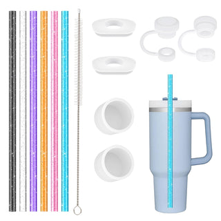 Replacement Straw Compatible with Stanley 40 oz 30 oz Cup Tumbler, 6 Pack Reusable Straw with Cleaning Brush, Plastic, Clear