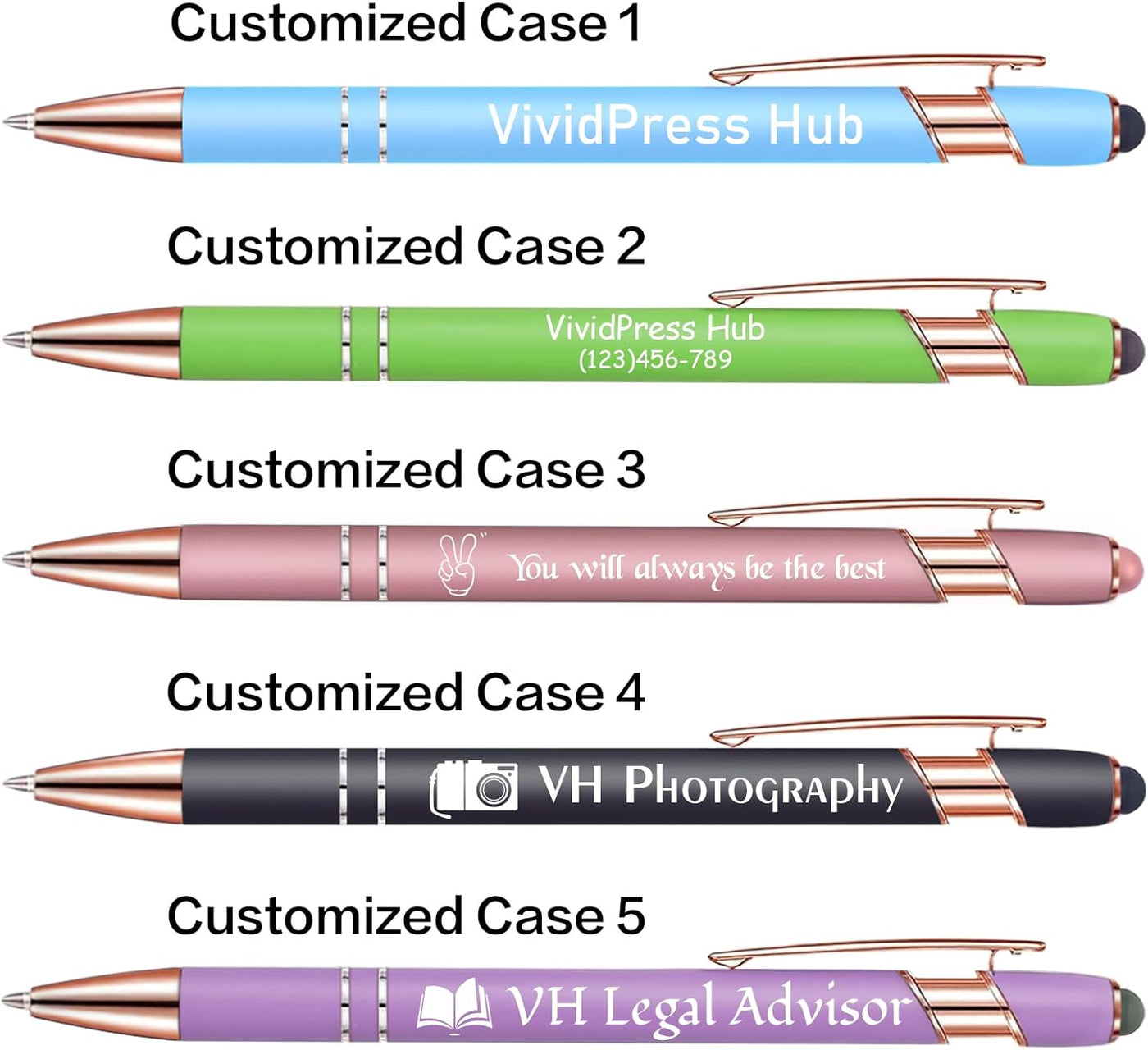 Bulk Custom Pens Personalized, Customized Pens with Name/Logo Printing Perfect for Business, Birthday, Wedding, Graduation Gifts & Party Events 5 to 2000 Pieces Pack Ballpoint Pens