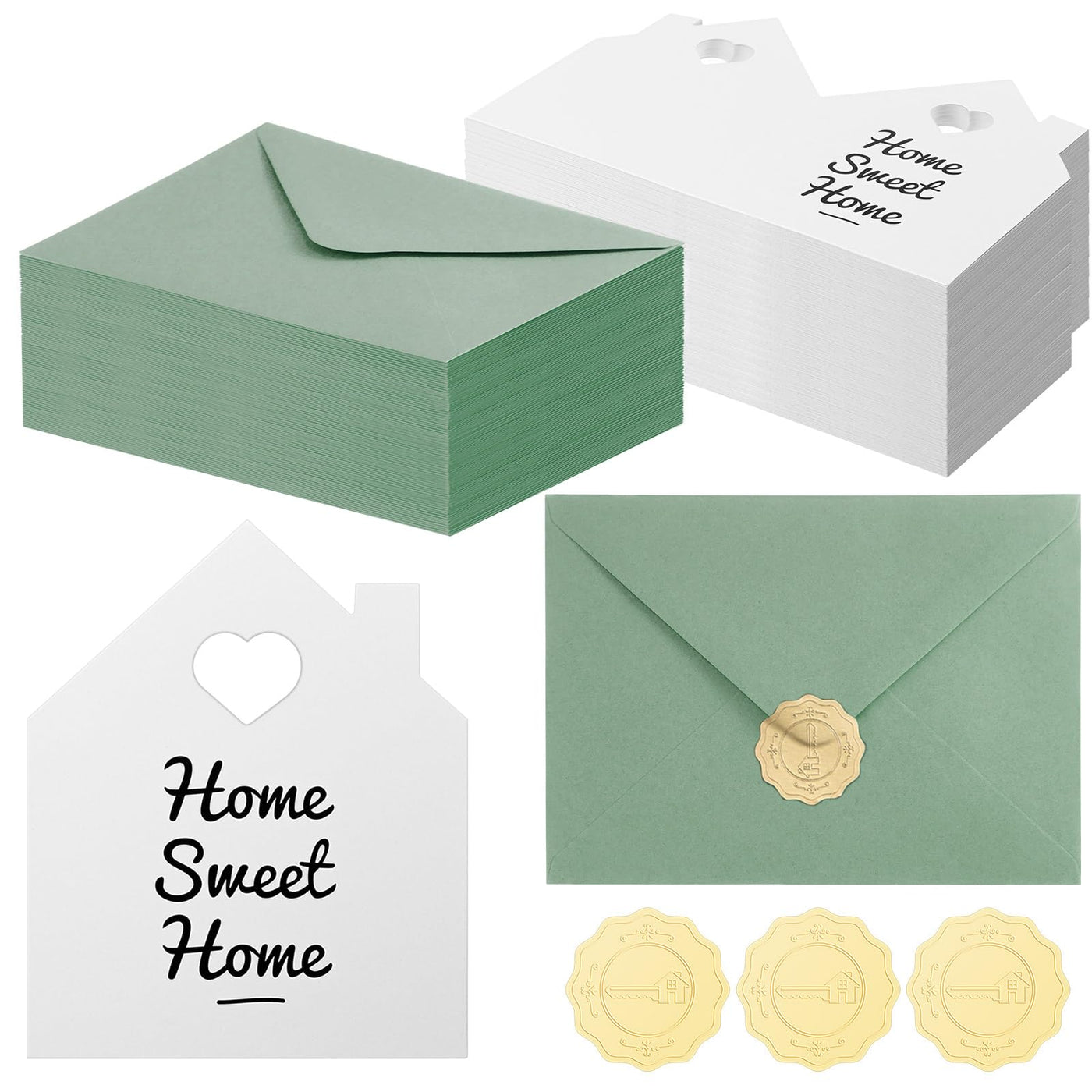 Motiskyy 24 Sets Welcome Home Cards Congratulations on Your New Home Cards Bulk with Envelope Stickers Housewarming Thank You Gift Card 5 x 8.6 Inch Real Estate House Shaped Card Note(Blue)