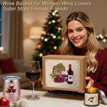Sieral 7 Pack Wine Gifts Baskets for Women Include Stainless Steel Tumbler Scented Candle Kitchen Towel Crew Sock Makeup Bag Raffia Box Birthday Gift for Wine Lover Friend Sister Wife Mother Coworker