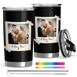 Personalized Tumbler with Photo Text Logo, Made in USA 20 oz Custom Stainless Steel Coffee Mug with Lid, Custom Cup Gift for Dad, Mom, Friends, gift for father's day