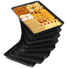 SpaceTrove 4-Pack Serving Tray Set, Reusable Plastic Serving Platter for Party Supplies, Entertaining, Grilling Accessories, Stackable Kitchen Snack Box Container for Dessert, Fruit, Cookie, (Black)