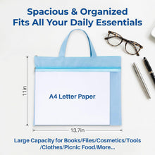 Mesh Zipper Pouch with Handle - 11 x 13.7 Inch Reusable Double Pocket Zipper Pouch, Foldable Nylon File Bag, Large Capacity Lightweight Document Storage for Puzzles Books Office Travel Shopping, Blue