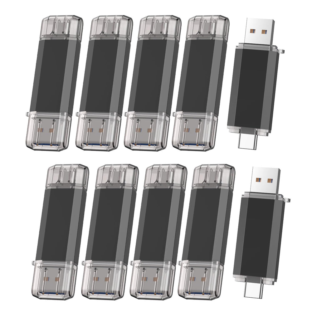 Vansuny 2 Pack 128GB USB C Flash Drive 2 in 1 OTG USB 3.0 + Tape C Memory Stick with Keychain Dual Type C Thumb Drive Photo Stick Jump Drive (Black and Silver)