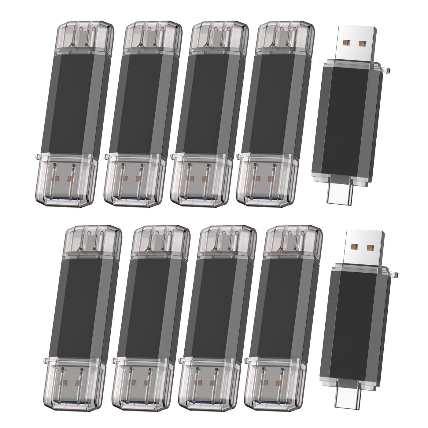 Vansuny 2 Pack 128GB USB C Flash Drive 2 in 1 OTG USB 3.0 + Tape C Memory Stick with Keychain Dual Type C Thumb Drive Photo Stick Jump Drive (Black and Silver)