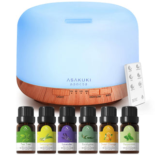 ASAKUKI Essential Oil Diffuser for Home, 500ML Aromatherapy Diffuser Humidifier with Remote Control, 7 Color LED Lights, Quiet Cool Mist Diffuser for Bedroom, Office (Yellow)