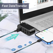 VIENON 4-Port USB 3.0 Hub [90°/180° Degree Rotatable], USB Splitter with PD-in 5W USB C Port, USB Extender for Laptop, Car, iMac, MacBook Air, MacBook Pro, and More
