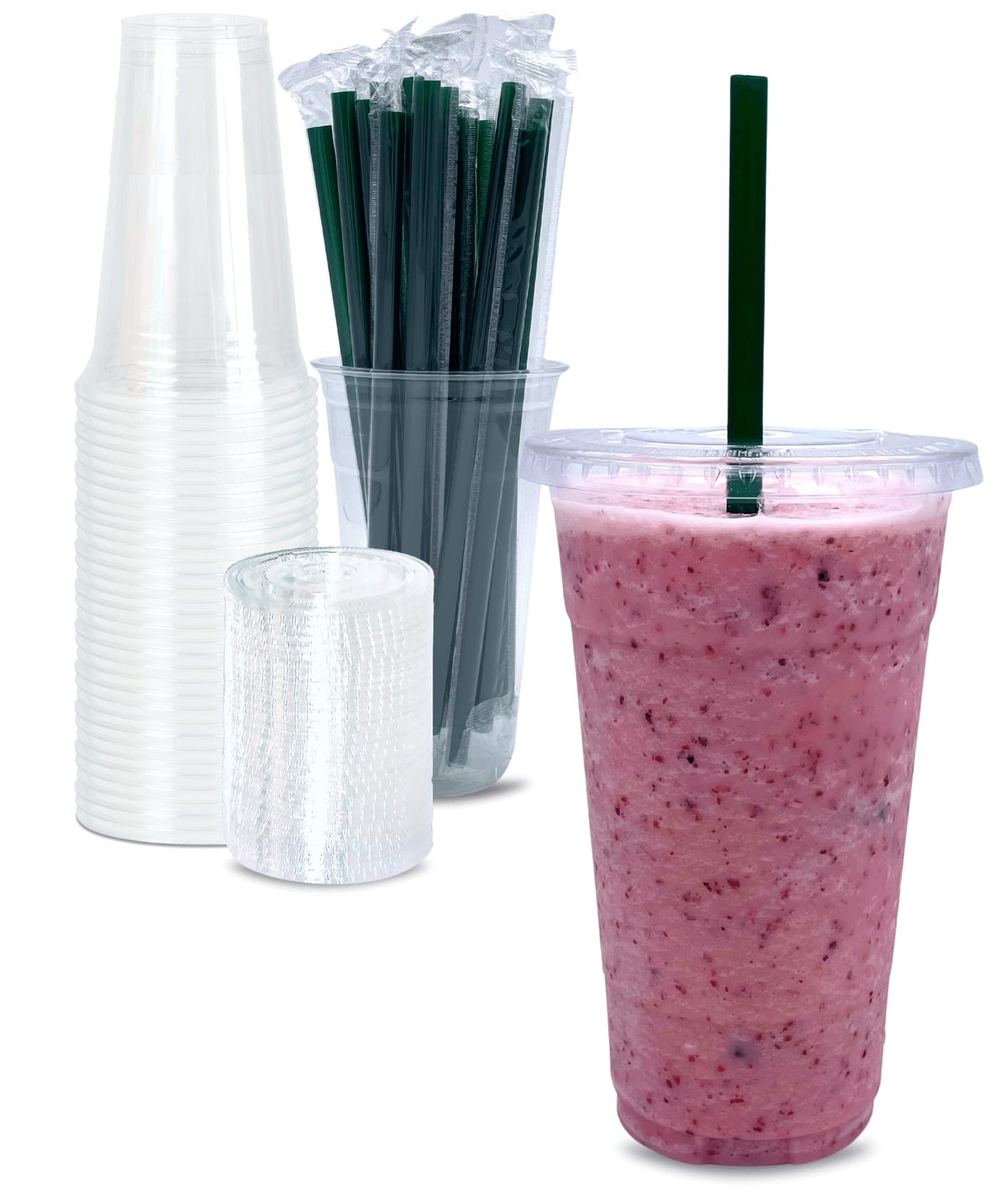 Cappatua 20 oz Clear Plastic Cups with Lids and STRAWS, Disposable Drinking Cups for Cold Drinks, Iced Coffee, Milkshakes, Smoothies, 25 Sets