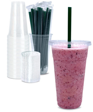 Cappatua 20 oz Clear Plastic Cups with Lids and STRAWS, Disposable Drinking Cups for Cold Drinks, Iced Coffee, Milkshakes, Smoothies, 25 Sets