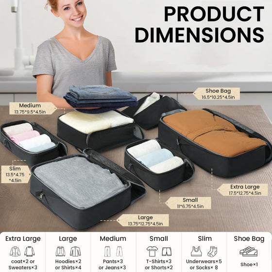 BAGAIL 4 Set/6 Set/8 Set Compression Packing Cubes Travel Accessories Expandable Packing Organizers (Half Mesh, 6-Black) - hover image