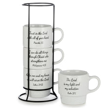 Signature Housewares Stackable Coffee Mug Tower Set with Metal Wire Rack - 15 Ounce Coffee Mugs for Coffee, Tea, Cocoa, Milk, Cappuccino, Hot Chocolate Set of 4 - Be Happy Matte Black