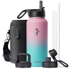 Water Bottle 40 oz Insulated with Straw&Brush, Coolflask Vaccum Stainless Steel Metal 3 Lids Water Flask for Sports, Gym or Office, Keep Cold 48H Hot 24H, Magic Black