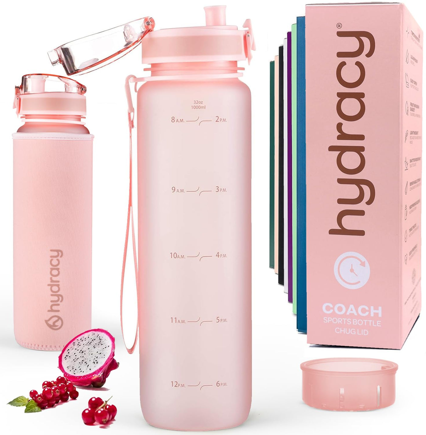 Hydracy Water Bottle with Time Marker -Large BPA Free Water Bottle & No Sweat Sleeve -Leak Proof Gym Bottle with Times to Drink - Ideal for Fitness Sports & Outdoors