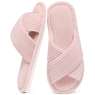 Evshine House Slippers for Women Memory Foam Bedroom Slippers Corduroy Open Toe Slides Shoes Indoor and Outdoor