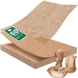 MAXECHO 50 Sheets Honeycomb Packing Paper Expanded Size 12" × 16" Unexpanded Size 14.5" × 11" Bubble Cushioning Wrap for Moving Shipping Products Gifts Wrapping Essentials Packaging Materials Supplies