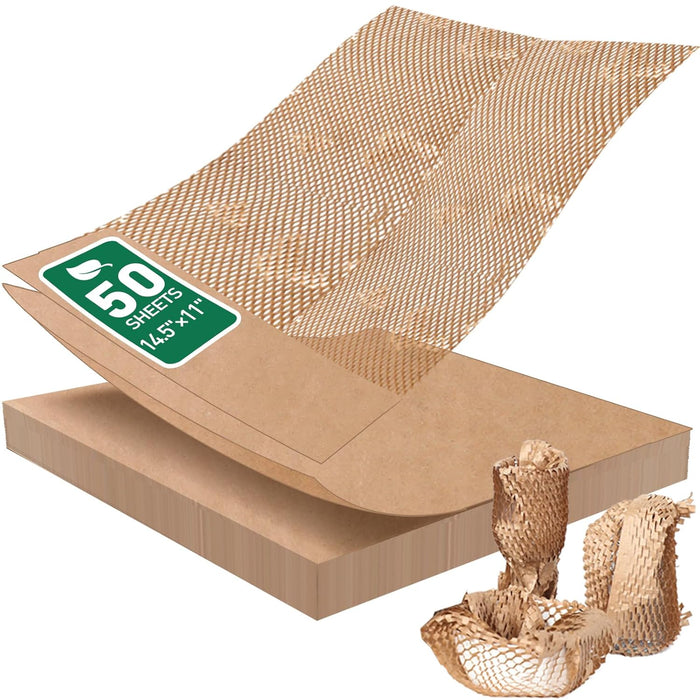 MAXECHO 50 Sheets Honeycomb Packing Paper Expanded Size 12" × 16" Unexpanded Size 14.5" × 11" Bubble Cushioning Wrap for Moving Shipping Products Gifts Wrapping Essentials Packaging Materials Supplies