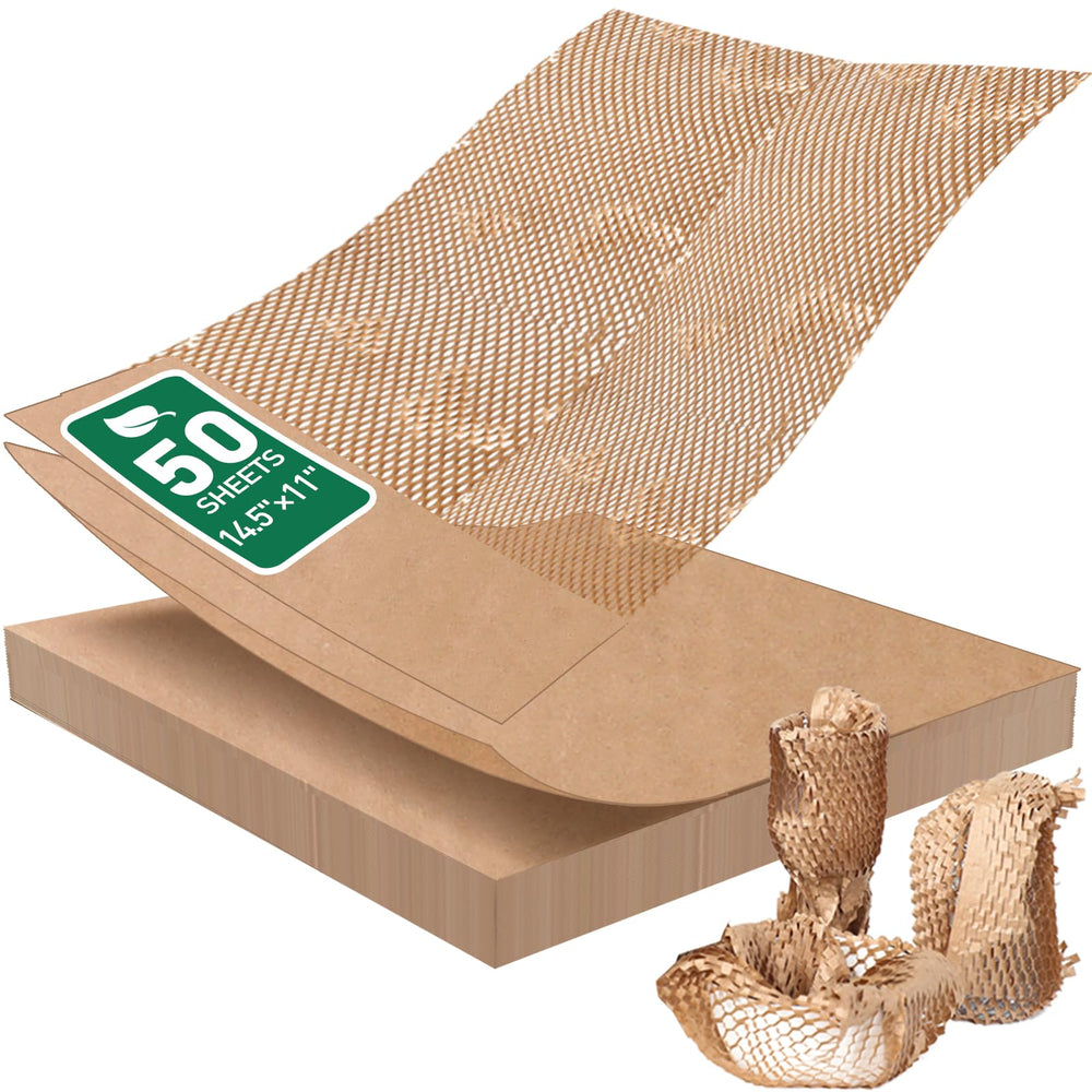 MAXECHO 50 Sheets Honeycomb Packing Paper Expanded Size 12" × 16" Unexpanded Size 14.5" × 11" Bubble Cushioning Wrap for Moving Shipping Products Gifts Wrapping Essentials Packaging Materials Supplies