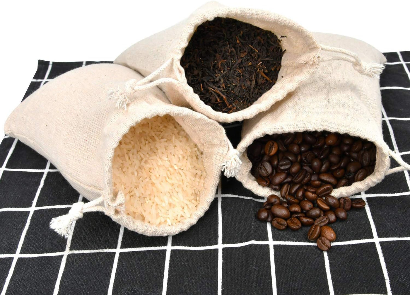 calary 5x6.9 Inch Double Canvas Drawstring Bag Cotton Pouch Gift Sachet Bags Muslin Bag Reusable Tea Bag (25pcs)
