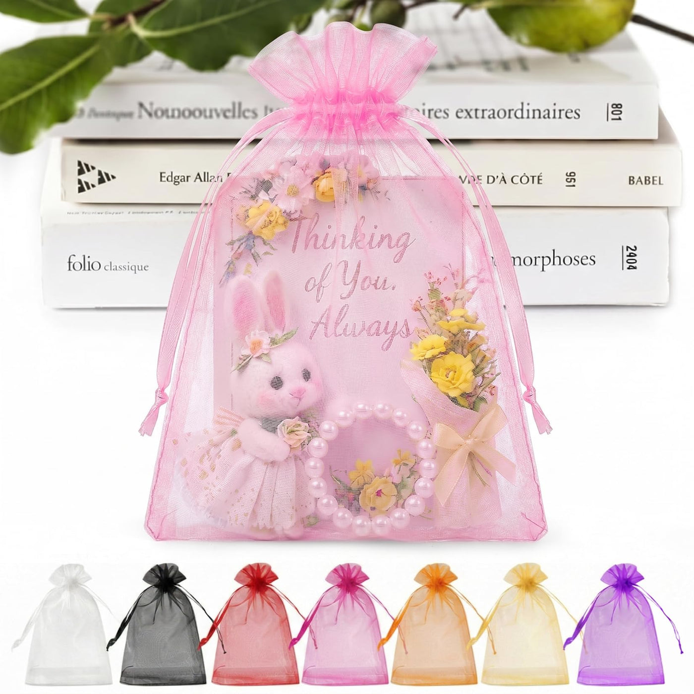 ANZNKU 50 Pack Organza Bags 5 x 7 in White Small Mesh Gift Bags Bulk Drawstring for Wedding Party Favors, Little Goodie Bag for Candy Jewelry Soap Makeup, Treat Sachet Pouch for Baby Shower Graduation