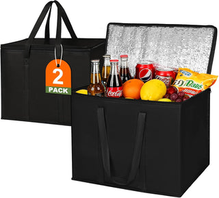 JNYONG 2 Pack Insulated Reusable Grocery Shopping Bags with zippered top,Food Delivery Bag,Collapsible Cooler Bag for Frozen Foods
