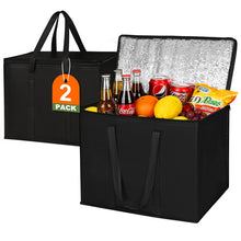 JNYONG 2 Pack Insulated Reusable Grocery Shopping Bags with zippered top,Food Delivery Bag,Collapsible Cooler Bag for Frozen Foods
