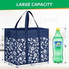 WOWBOX Reusable Grocery Bags Foldable Tote Bags Bulk with Reinforced Handles Shopping Bags for Groceries Heavy Duty Kitchen Reusable Grocery Bags with Waterproof Coating 4-Pack, Blue