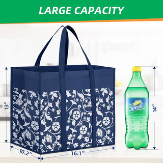 WOWBOX Reusable Grocery Bags Foldable Tote Bags Bulk with Reinforced Handles Shopping Bags for Groceries Heavy Duty Kitchen Reusable Grocery Bags with Waterproof Coating 4-Pack, Blue