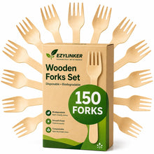 100% Compostable Cutlery Set - 150 Pieces Wooden Compostable Utensils [50 Forks, Knives, Spoons] - Disposable Wooden Cutlery, Eco Friendly Forks & Spoons Set Party Utensils