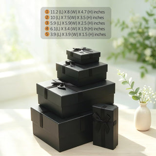Gift Boxes with Lids for Presents, Set of 5 Black Gift Boxes, Pre-warpped Nesting Boxes for Gifts, Luxury Gift Box for Father's Day, Anniversaries, Birthdays,Weddings, etc.