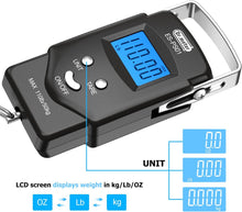 Dr.meter Fish Scale Luggage Scale Fishing Gear - 110lb Backlit LCD Display Digital Scale with Built-in Measuring Tape - Fishing Scale with 2 AAA Batteries, Pocket Size - Fishing Gifts for Men