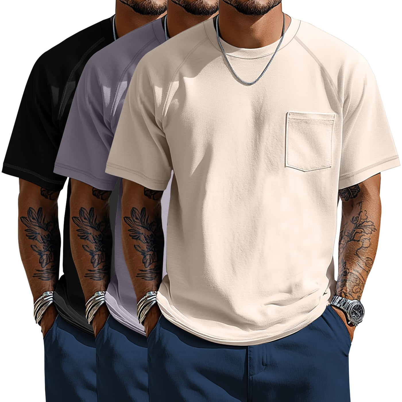 Neer 3 Pack Big and Tall Shirts for Men with Pocket XL-5XL Plus Size Crew Neck Raglan Short Sleeve Summer Casual T Shirts Tee
