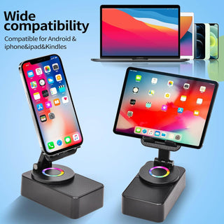 Birthday Gift for Women Mom Men Dad Cell Phone Stand with Wireless Bluetooth Speaker and Portable Charger ＆Led Color Flash Light HD Stereo Surround Sound Cool Gadget for Home Office Travel