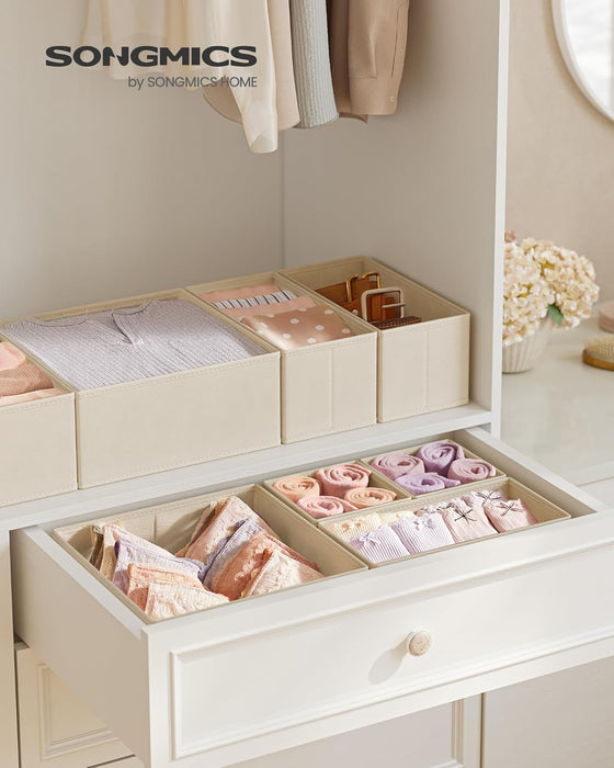 SONGMICS Drawer Organizers, Dresser Divider Organizers, Set of 12, Foldable Fabric Storage Boxes for Socks, Underwear, Bras, Ties, Scarves, Summer Sand URDZ006Y02 - hover image