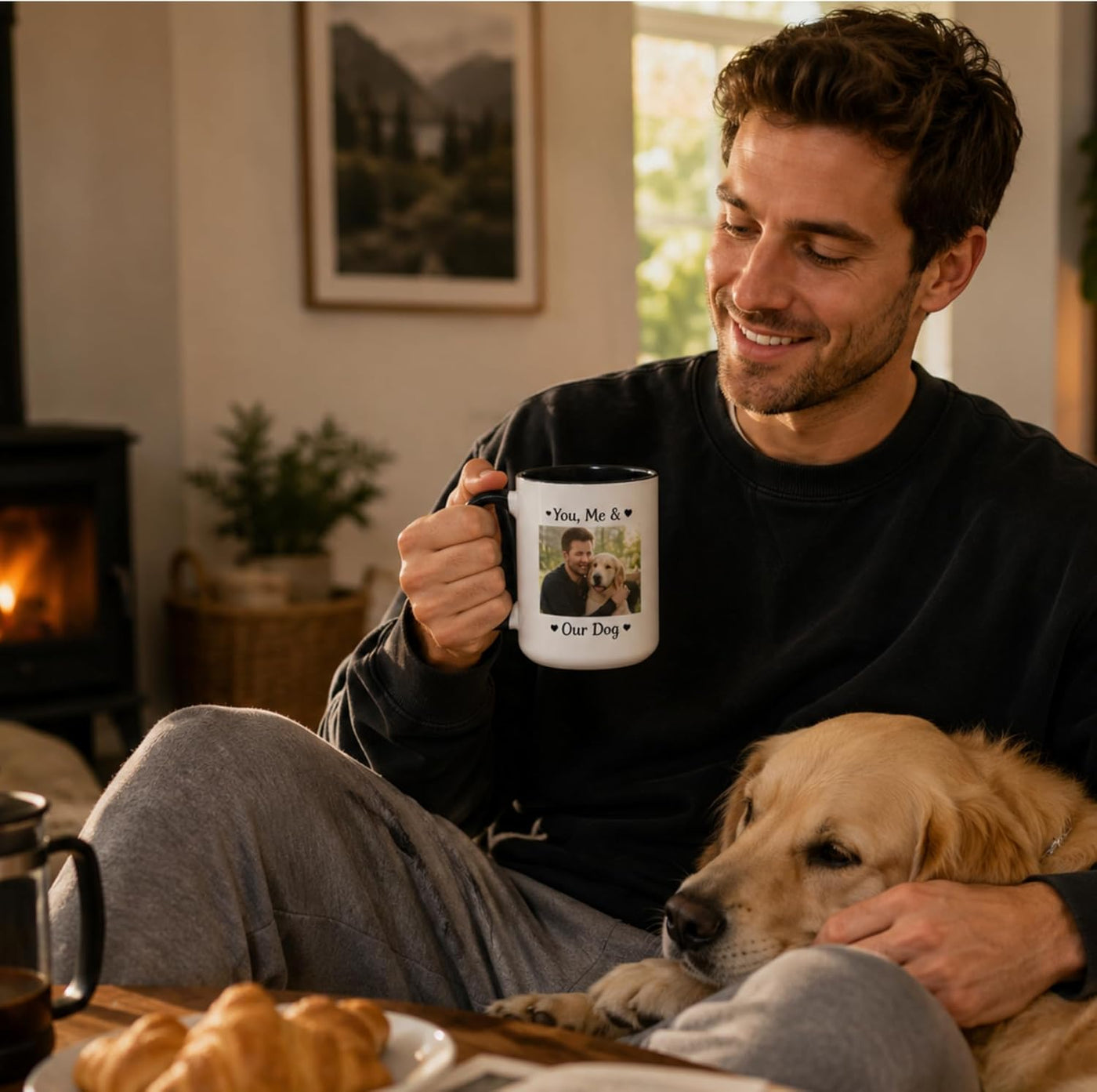 Customized 15oz Ceramic Coffee Mugs with Personalized Text and Photo Image Upload Novelty Gift, Personalize With Different Design And Images, Custom Gift (Black)