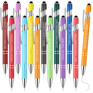 Zonon 12 Pcs Inspirational Pens Gift Set Funny Ballpoint Pen with Stylus Tip Motivational Graduation Gifts Bulk for Teacher Coworkers Nurse School Office Supplies(Morandi,Boss Lady)