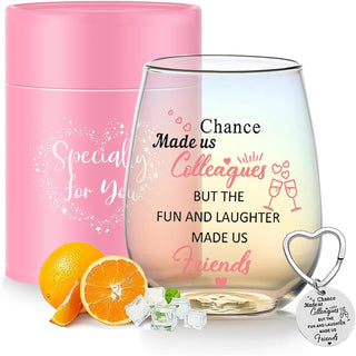 Yalucky Coworker Leaving Gifts for Women Wine Glasses Retirement Gifts Thank You Goodby Gift for Colleagues Friend Birthday Teacher Christmas Presents for Colleagues Women Pink Ladies Gift