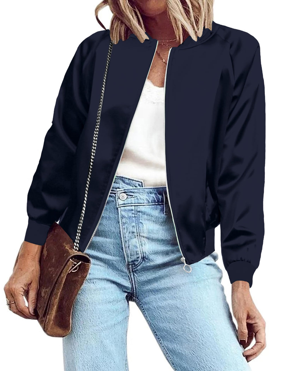Zeagoo Women's Bomber Jacket Lightweight Zip Up Jacket Casual Striped Jacket Coat Outerwear Windbreaker with Pockets