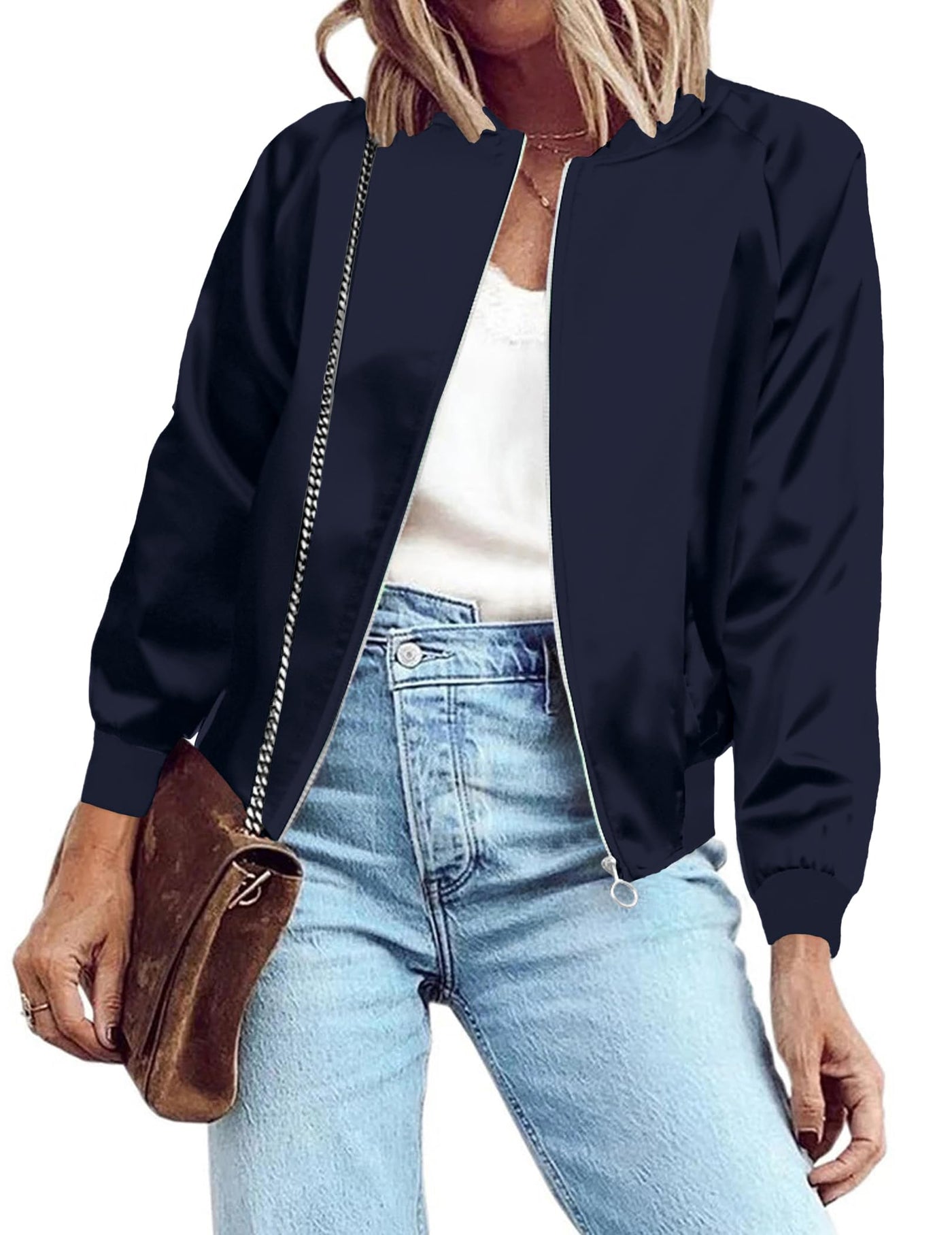 Zeagoo Women's Bomber Jacket Lightweight Zip Up Jacket Casual Striped Jacket Coat Outerwear Windbreaker with Pockets