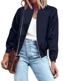 Zeagoo Women's Bomber Jacket Lightweight Zip Up Jacket Casual Striped Jacket Coat Outerwear Windbreaker with Pockets