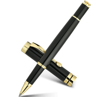 BEILUNER Ballpoint Pens, Stunning Black Chrome Metal Pen with Golden Trim, Best Ball Pen Gift Set for Men & Women, Professional, Executive, Office, Nice Pens-Gift Box with 0.5mm Black Extra Refill