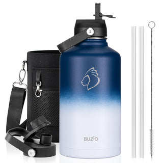 BUZIO 40oz Insulated Water Bottle, Triple Wall Vacuum Stainless Steel Water Flask with 2 lids, Lead-Free BPA-Free Straw Lid Sports Canteen Jug, Cold 48H & Hot 24H- Black