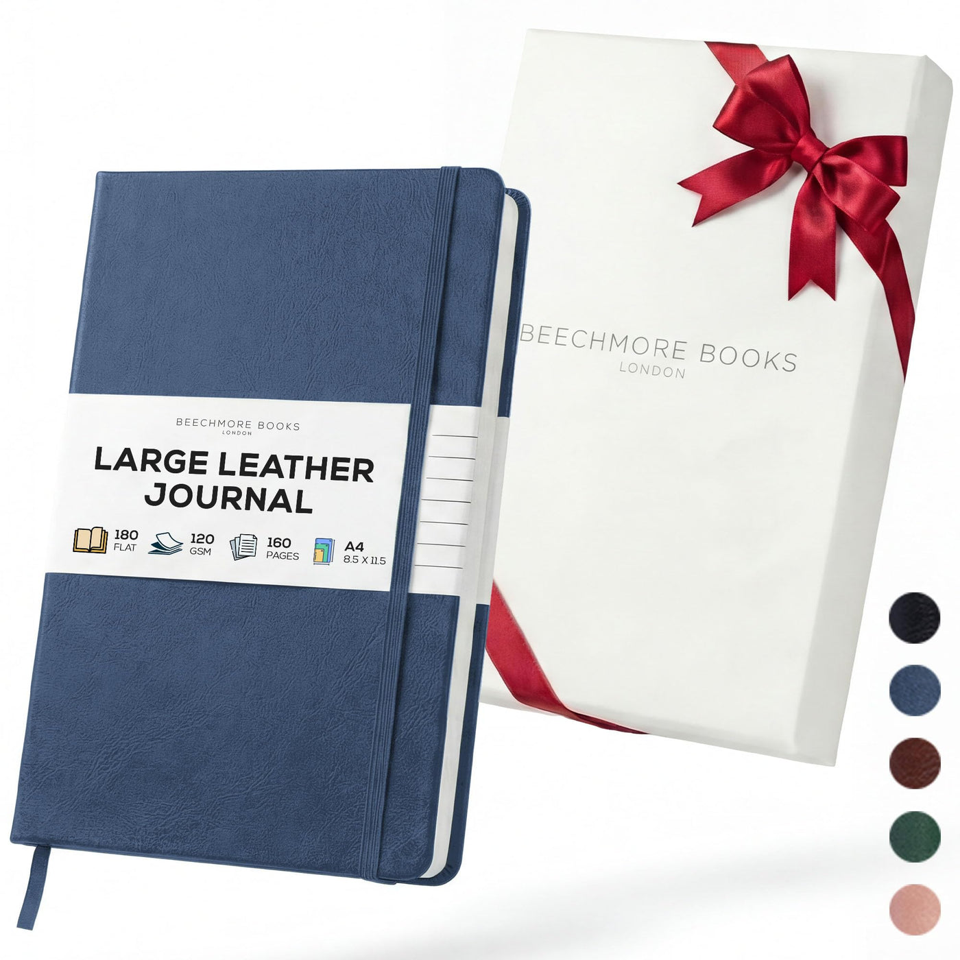 BEECHMORE BOOKS Premium Lined Leather Journal for Men & Women, 5" x 8" (A5) Thick 120gsm Ivory Cream Paper Notebook, Hardcover Vegan Leather Personal Diary, With Gift Box (Chestnut Brown)