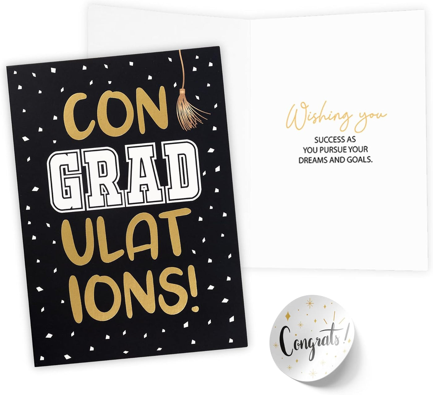 Paper Play Elegant Graduation Card with Pre-Printed Message – Navy Blue & Gold Foil Design – Inspirational Greeting Card for Graduates – Perfect for High School, College, University
