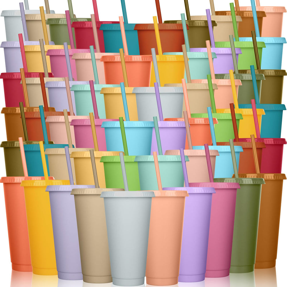 Honeydak 15 Pack Tumbler with Straw and Lid Bulk Cups for Gifts Water Bottle Iced Coffee Travel Mug Cup Reusable Plastic Tumblers for Party Birthdays 24-27 oz (Solid Color)