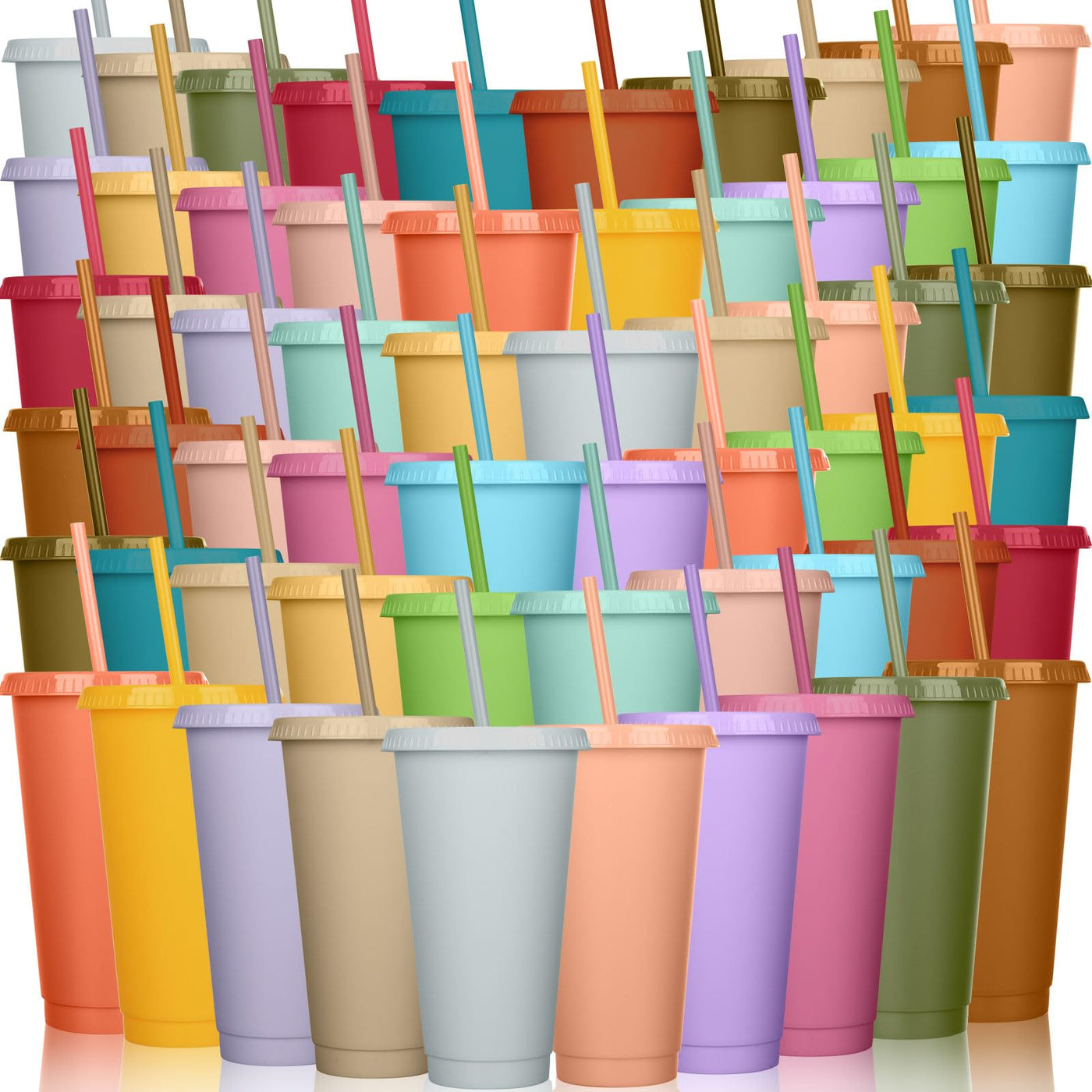 Honeydak 15 Pack Tumbler with Straw and Lid Bulk Cups for Gifts Water Bottle Iced Coffee Travel Mug Cup Reusable Plastic Tumblers for Party Birthdays 24-27 oz (Solid Color)