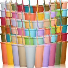 Honeydak 15 Pack Tumbler with Straw and Lid Bulk Cups for Gifts Water Bottle Iced Coffee Travel Mug Cup Reusable Plastic Tumblers for Party Birthdays 24-27 oz (Solid Color)